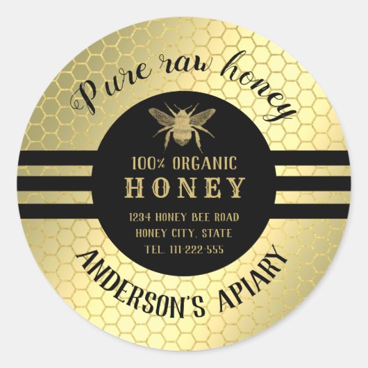  trendy gold honey jar bee apiary ronde sticker (Voorkant)