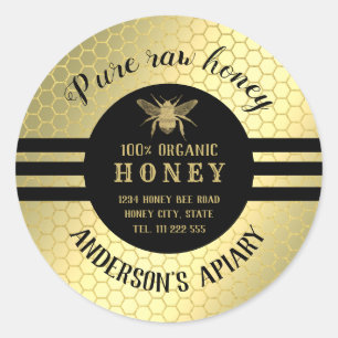  trendy gold honey jar bee apiary ronde sticker