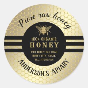  trendy gold honey jar bee apiary ronde sticker