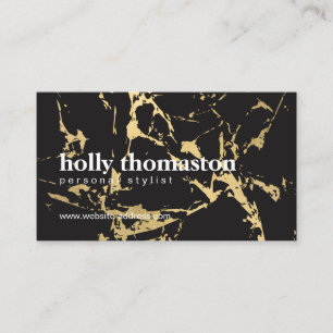 Trendy Gold Marble Pattern op Black Visitekaartje
