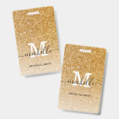 Trendy Gold Monogram Initiaal Script Name Employee Badge (Front & Back)