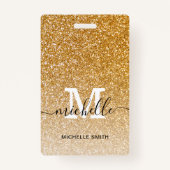 Trendy Gold Monogram Initiaal Script Name Employee Badge (Voorkant)