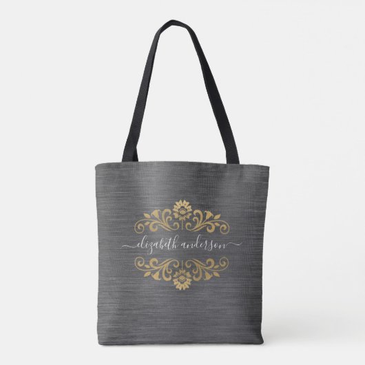 Trendy Gold Monogram Name Script Canvas tas (Achterkant)