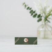 Trendy Gold Roos Monogram Green Mini Visitekaartje (Staand voorkant)