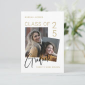 Trendy Gold Script Foto White Graduation Party Kaart (Staand voorkant)