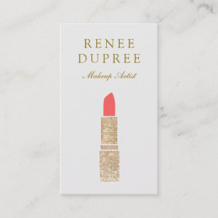 Trendy Gold Sequin Lipstick Logo Make-up Artiest Visitekaartje
