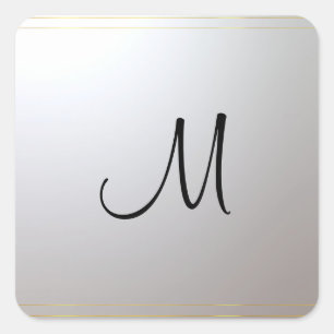 Trendy Gold Silver Monogram Sjabloon Initiaal Vierkante Sticker