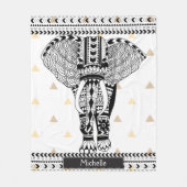 Trendy Gold Triangles Tribal Patterned Elephant Fleece Deken (Voorkant)