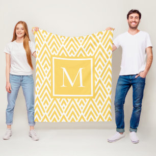 Trendy Gold Yellow Monogram Arrow Diamond Pattern Fleece Deken