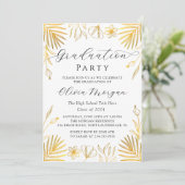 Trendy Golden Floral Script Gradual Party Foto Kaart (Staand voorkant)