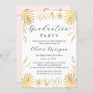 Trendy Golden Floral Script Gradual Party Foto Kaart