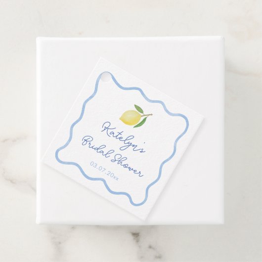 Trendy golvende rand hoofdklem trouwfeest bedankjes labels (In situ)