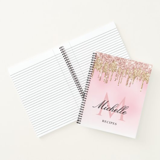 trendy goud en roze glinsterend monogram receptenb notitieboek (Binnen)