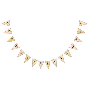 Trendy Goud Faux en bloost Roze Gelukwensen Vlaggetjes