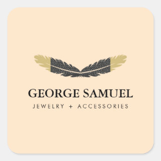 Trendy Goud Gedompelde Boho Veer Ontwerper Roze Vierkante Sticker