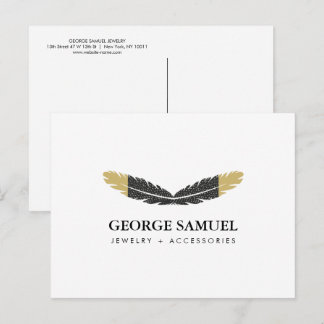 Trendy Goud Gedompelde Boho Veer Ontwerper Wit Briefkaart