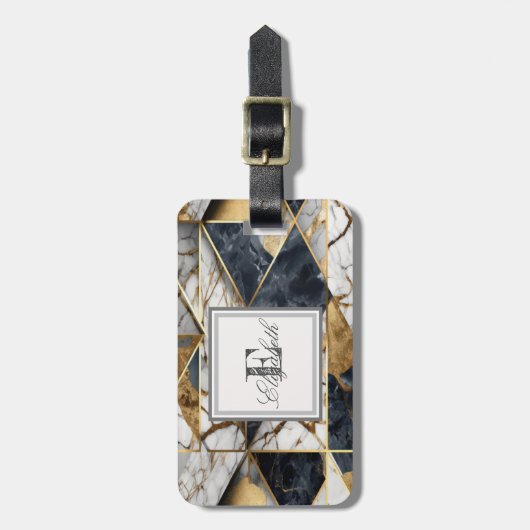 Trendy Goud Zwart Geometrisch Marmeren Patroon Bagagelabel (Voorkant verticaal)