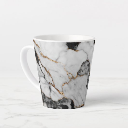 Trendy Goud Zwart-Wit Marmer Latte Mok (Linkerhoek)