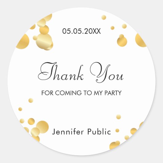 Trendy Gouden Confetti Sjabloon Bedankt Script Ronde Sticker (Voorkant)