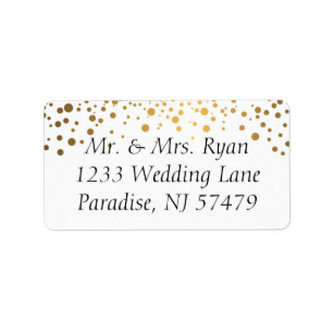 Trendy gouden Confetti Stippen   Witte achtergrond Etiket