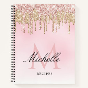 Trendy gouden en roze glitter monogram receptenboe notitieboek