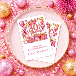 Trendy Gouden Glitter 30e Verjaardag Roze Glitter Bedankkaart
