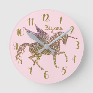 Trendy Gouden Glitter Eenhoorn Pegasus ELKE KLEUR Ronde Klok