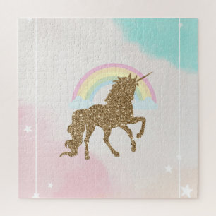 Trendy Gouden Glitter Eenhoorn Regenboog Legpuzzel