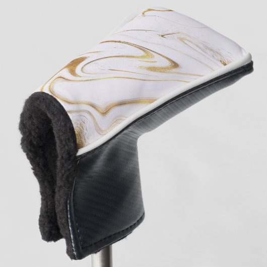 Trendy Gouden Glitter en Wit Marmer Golfheadcover (3/4 voorkant)