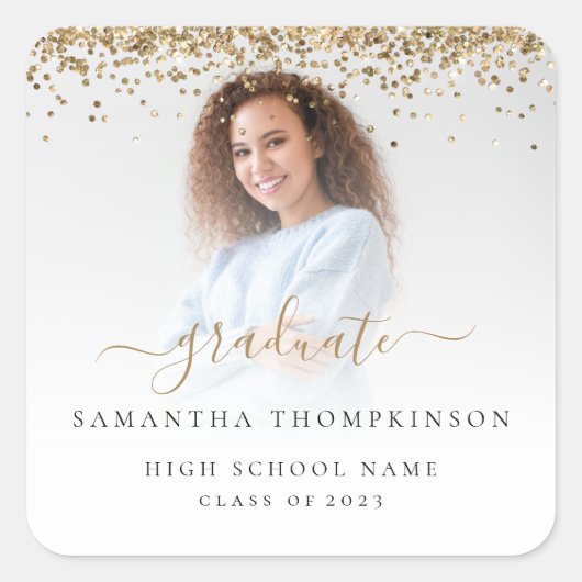 Trendy Gouden Glitter Foto 2024 Afstuderen Square  Vierkante Sticker (Voorkant)