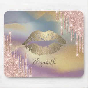 Trendy Gouden Glitter Lippen, Kleurrijk, Glitter D Muismat