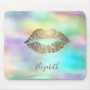 Trendy Gouden Glitter Lippen Regenboog Holografisc Muismat