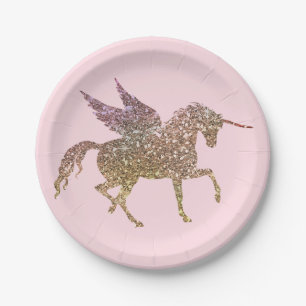 Trendy Gouden Glitter Schitterende Eenhoorn Verjaa Papieren Bordje