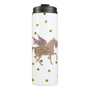Trendy gouden glittersparkling eenhoorn Pegasus pa Thermosbeker