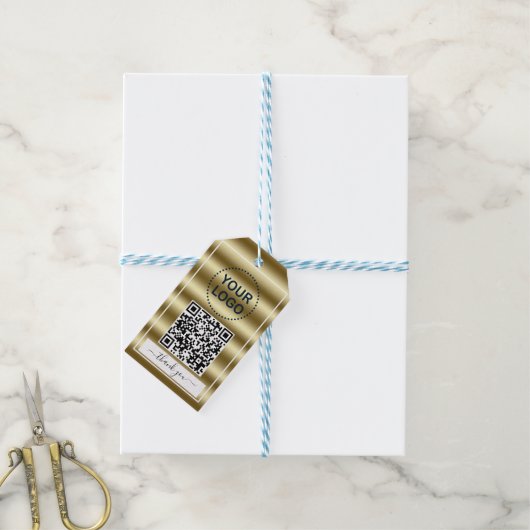 Trendy Gouden Golven Gradiënt QR Code Uw Logo    Cadeaulabel (Met Touw)