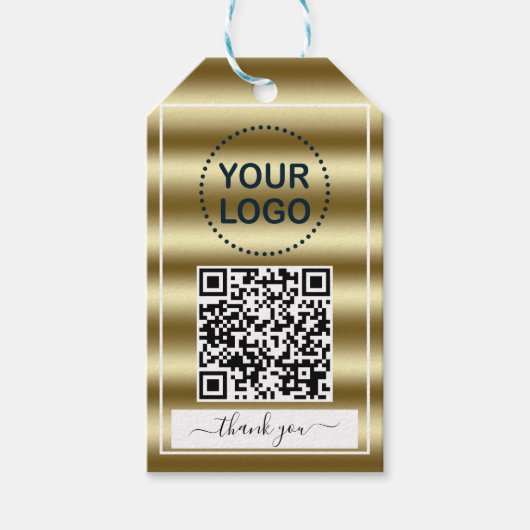 Trendy Gouden Golven Gradiënt QR Code Uw Logo    Cadeaulabel (Voorkant)