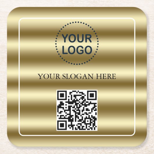 Trendy Gouden Golven QR-code Uw Logo Hier Vierkante Kartonnen Onderzetter (Voorkant)
