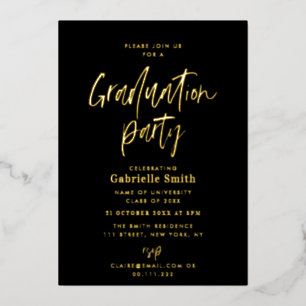 Trendy gouden letters afstudeerfeest folie uitnodiging