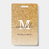 Trendy Gouden Monogram Initiaal Script Naam Werkne Badge (Achterkant)