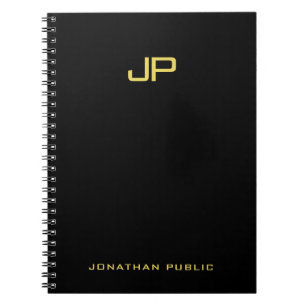 Trendy Gouden Monogram Zwarte Template Professione Notitieboek