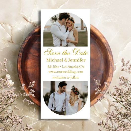 Trendy Gouden Script Dubbele Boog Foto Save the Da