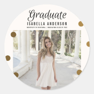 Trendy Gouden Stippen & Strepen Modern Graduation Ronde Sticker