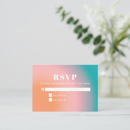 Trendy Gradient Blauwgroen Coral RSVP Informatiekaartje (Staand voorkant)