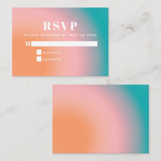 Trendy Gradient Blauwgroen Coral RSVP Informatiekaartje (Voorkant / Achterkant)