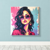 Trendy Graffiti Canvas Art Chic Vrouw met Bril (Insitu (Houten vloer))