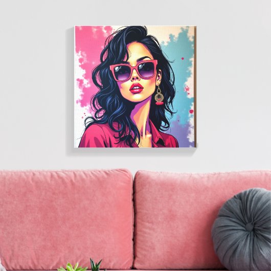 Trendy Graffiti Canvas Art Chic Vrouw met Bril (Insitu (Woonkamer))