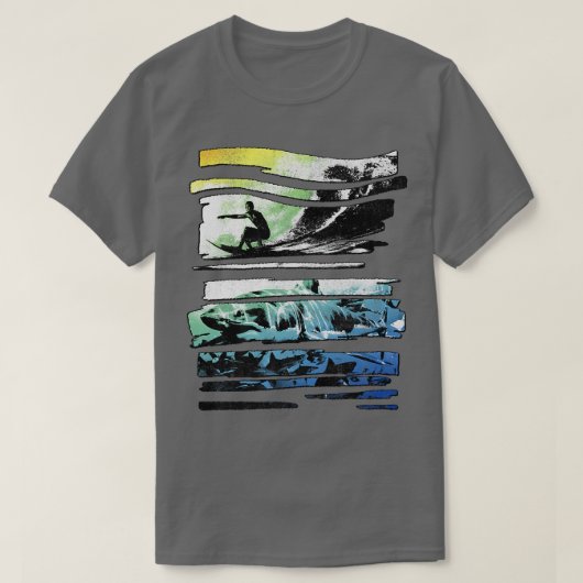 Trendy Graphic Surf Shark Shredded Panels T-shirt (Design voorkant)