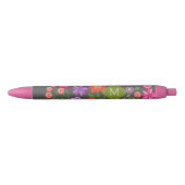 Trendy Gray Floral Pattern met Custom Monogram Zwarte Inkt Pen (Voorkant)