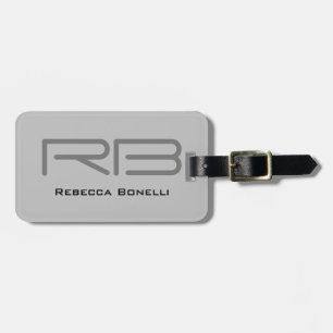 Trendy Gray Monogram Minimalist Plain Bagagelabel