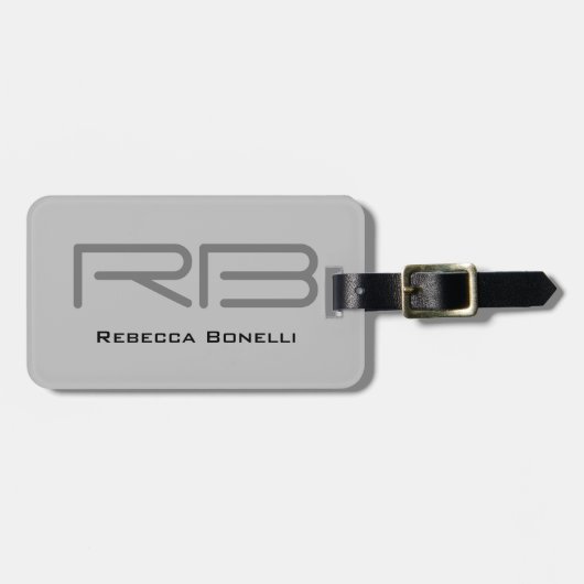 Trendy Gray Monogram Minimalist Plain Bagagelabel (Voorkant horizontaal)